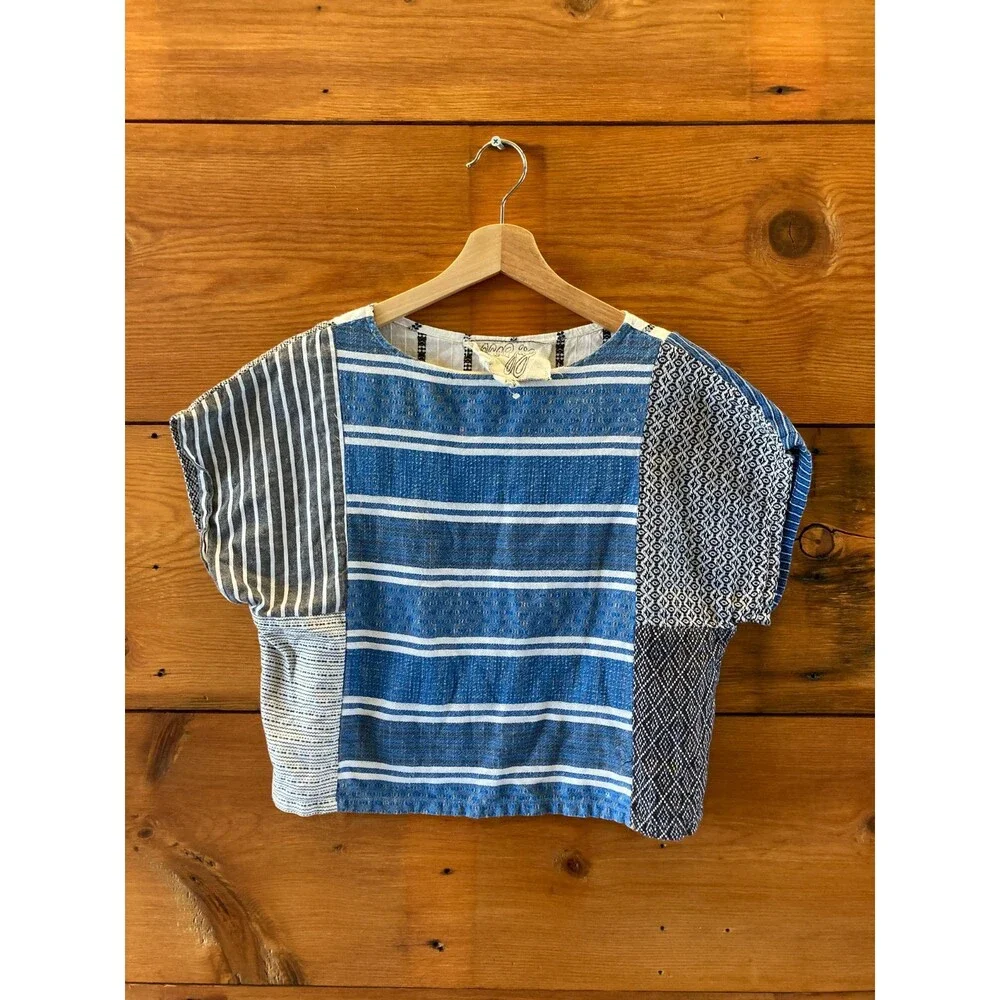 Ace & Jig Blue Mixed Print Boxy Short Sleeve Crop Top Shirt - Size XS - 0312IG